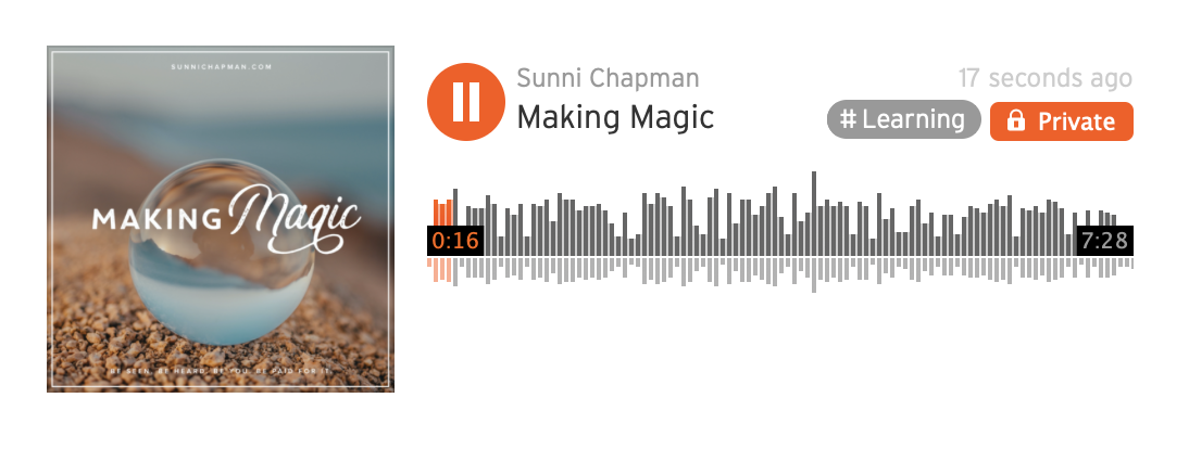 Magic ball on the sand, text: Making Magic, and link to blog's audio