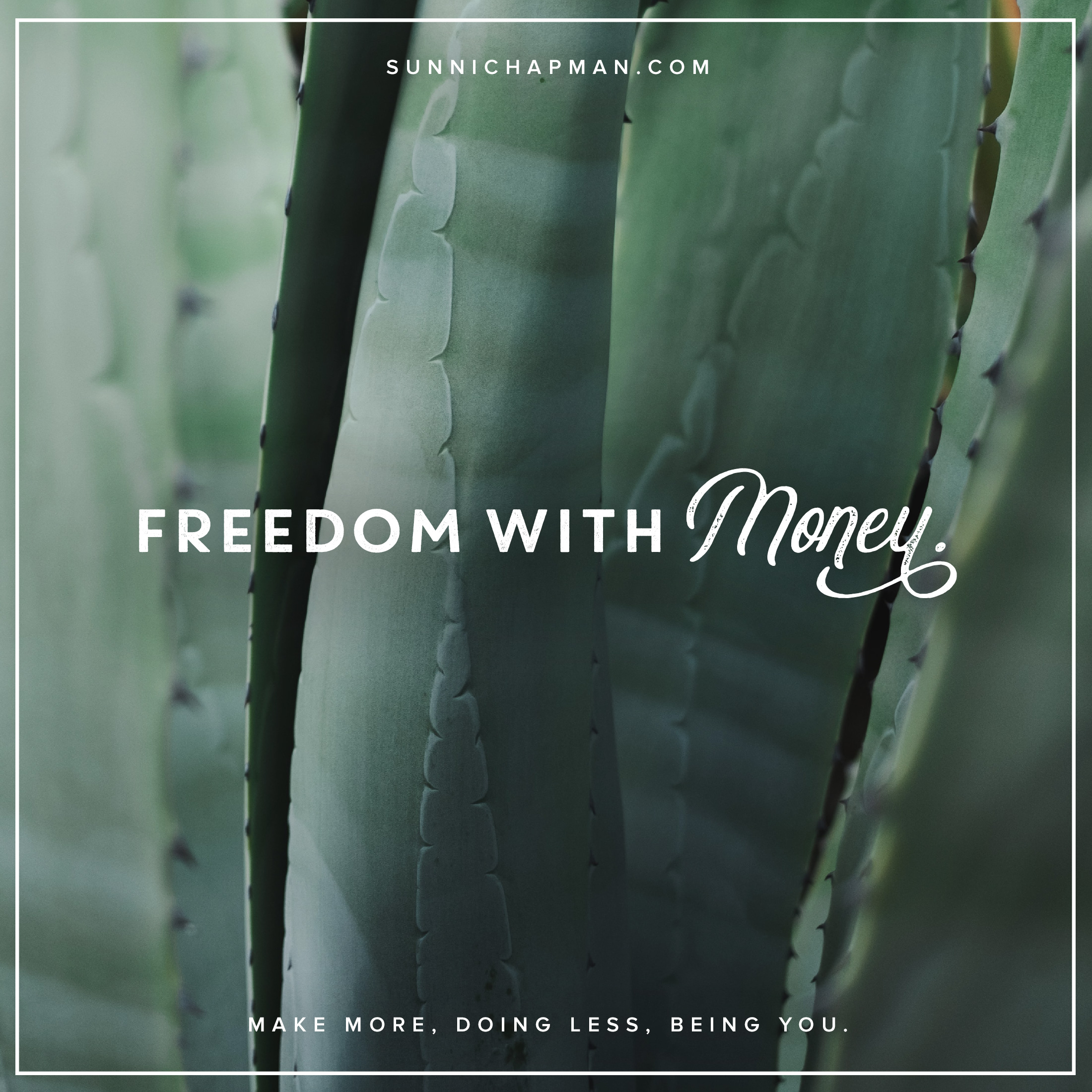 Cactus leaves in the background and text over: Freedom with money