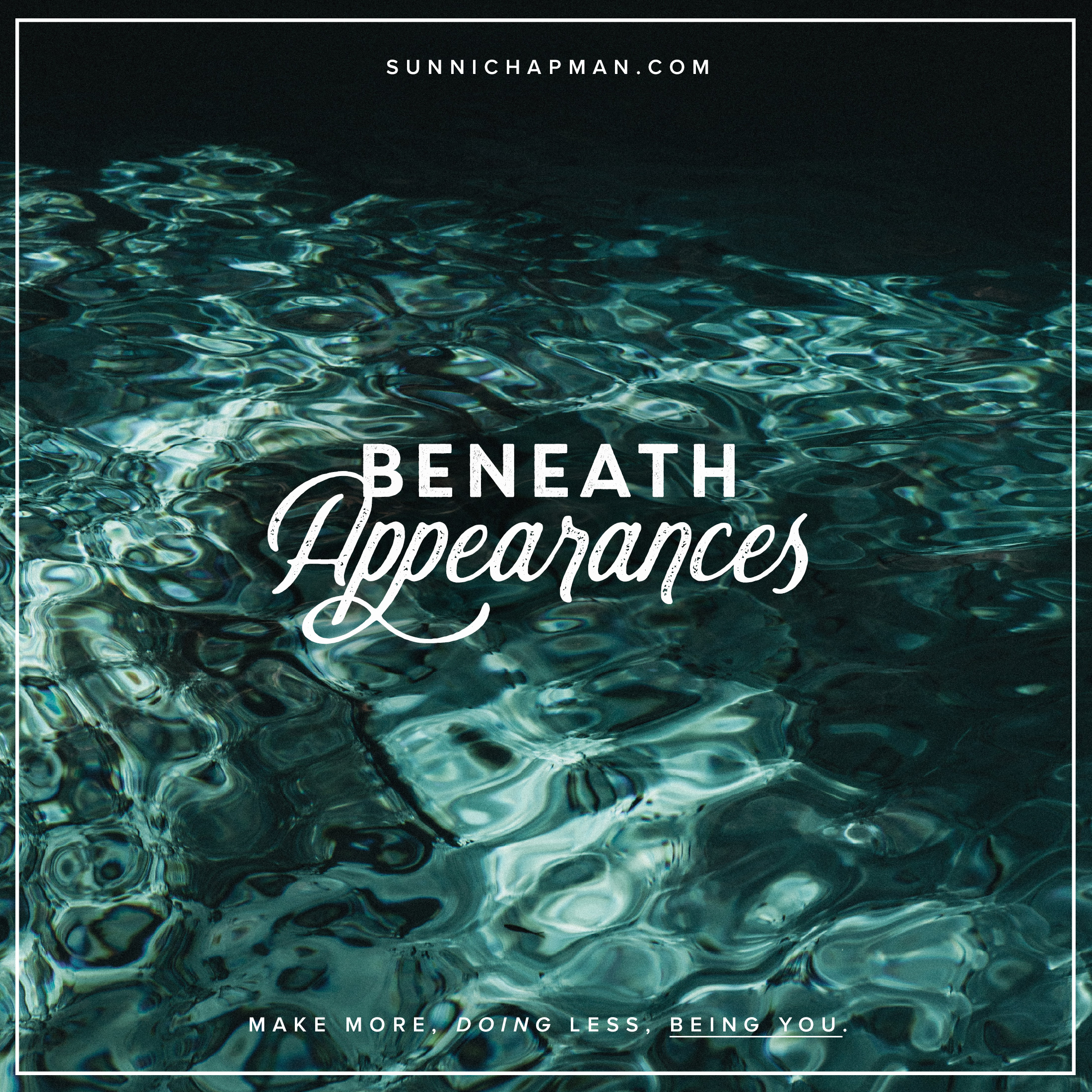 Water in the background (green/blue, ocean) and text over it: Beneath Appearances