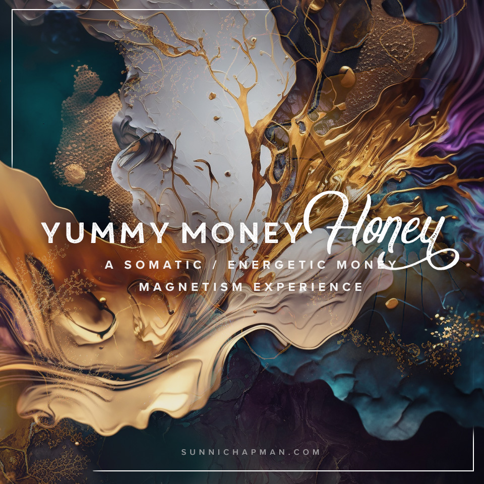 Abstract colourful image with a text over it Yummy Money Honey