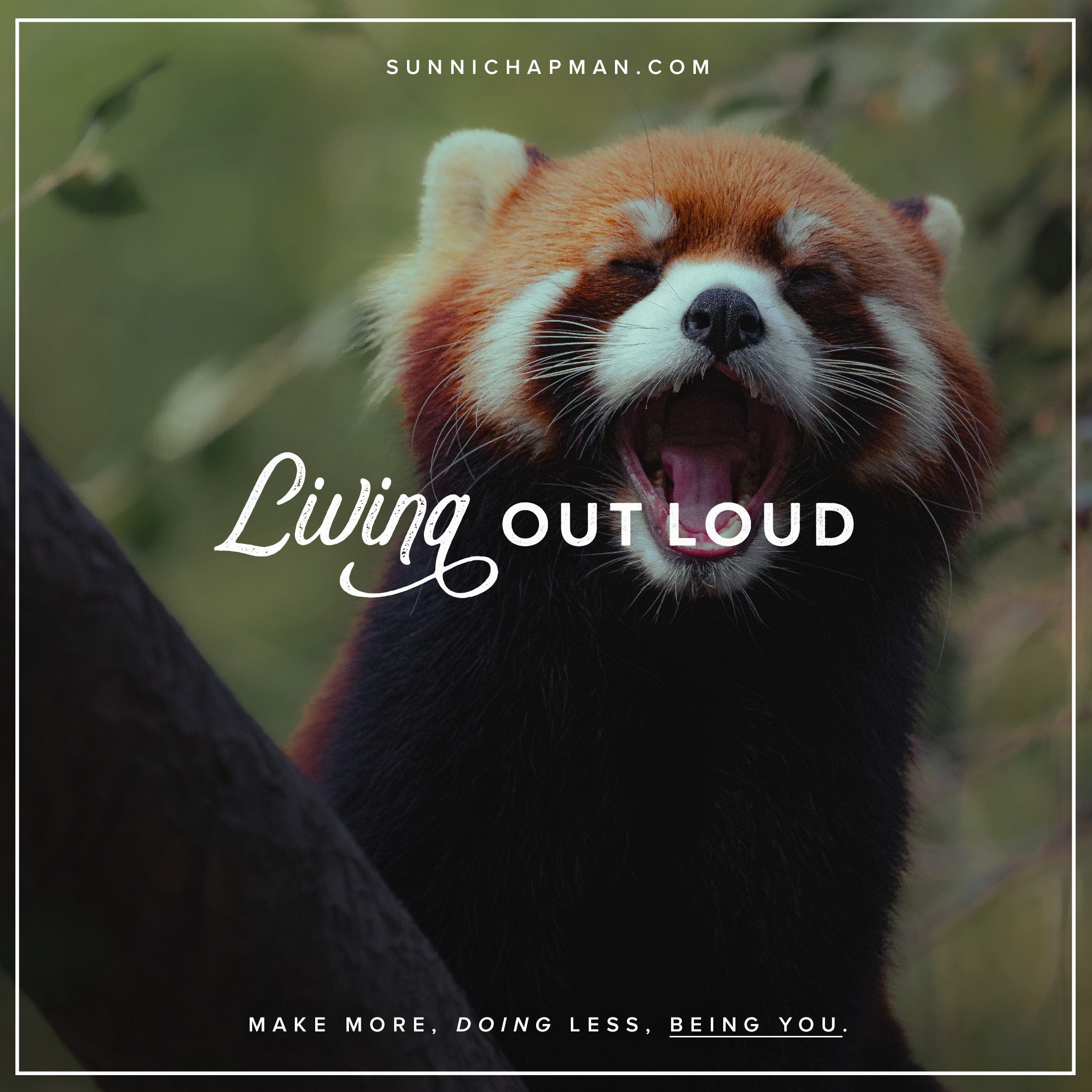 fox yawning (or screaming) in the background and text: Living Out Loud