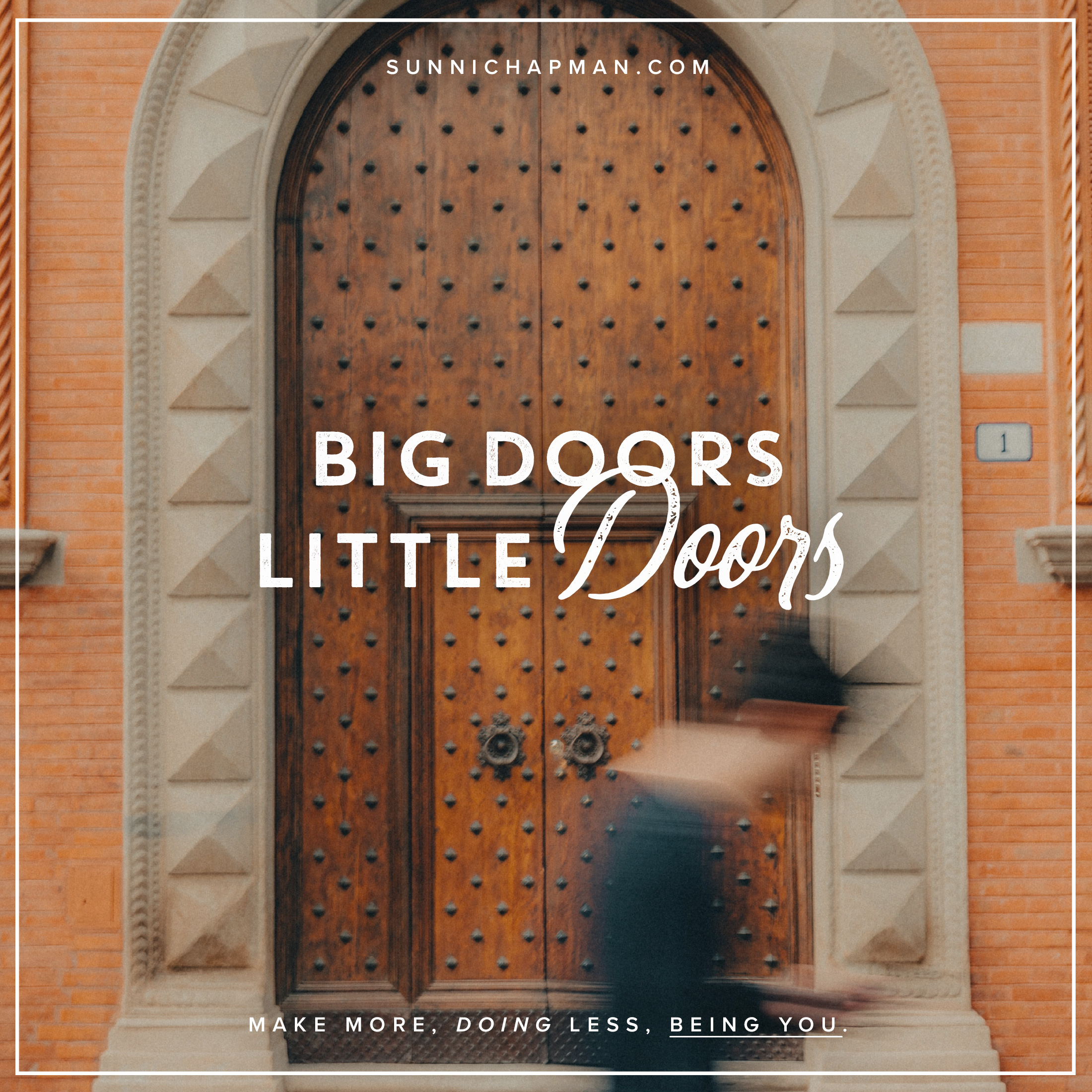 Beautiful, old, brown doors with text: Big Doors Little Doors